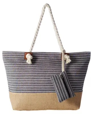 Produktbild von DonDon Strandtasche mit Reißverschluss, große Strandtasche XXL, Einkaufstasche für Damen – Praktische Strandtasche und Umhängetasche für Damen für Strand und Meer – Schwarz gestreift