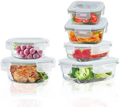 Image de Boîtes alimentaires en verre hermétiques avec couvercles, lot de 6, sans BPA, étanches, adaptées au four et au congélateur, grises