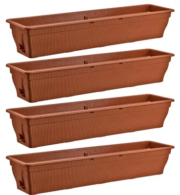 Produktbild von 4x Balkonkasten 100cm Blumenkasten mit Wasserspeicher Terrakotta 25 L - Blumenkästen wetterfest Pflanzkasten mit Einsatz Lange Balkonkästen für Garten und Balkon witterungsbeständig