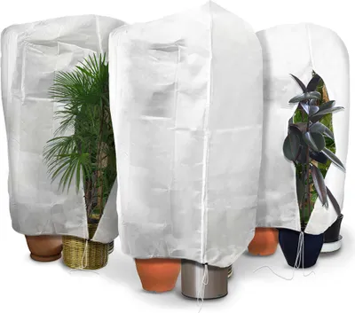 Produktbild von VOUNOT 3er Set Winterschutz für Pflanzen Kübelpflanzen, Frostschutz Kübelpflanzensack mit Kordelzug, 80g/m², 120 x 180 cm