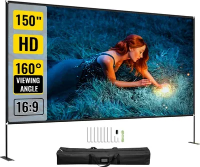 Produktbild von LeinwandMax® - Mobile Projektionsleinwand mit Ständer - 381 cm (150") - Tragbare Filmleinwand - 16:9 - Outdoor Indoor Beamer Leinwand - 347 x 201,9 cm - Mobile Beamer Leinwand - 160°