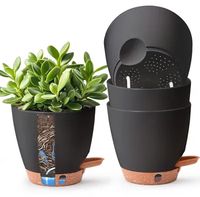 Immagine prodotto di Set di 4 vasi autoirriganti per erbe aromatiche, ideali per interni e cucina - Colore: nero
