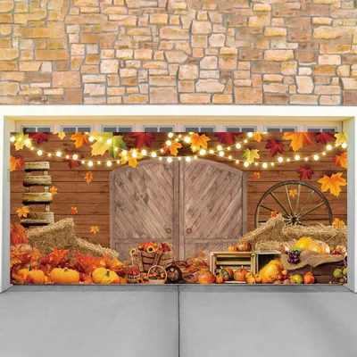 Produktbild von Garagentür-Banner, 400 x 185 cm - Herbstdekoration - Hintergrund für Thanksgiving - Dekoration für Weihnachten - Aus strapazierfähigem Terileno - Inklusive Aufhängeschnur - Dekorationsbanner