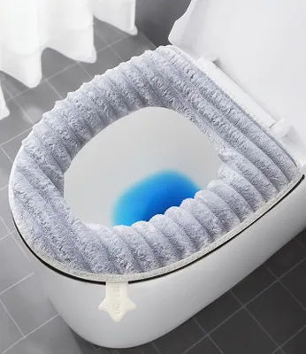 Produktbild von 2 x dickere, weiche WC-Sitzbezüge, WC-Sitzkissenbezüge , waschbar, mit Reißverschluss und Griff, passend für die meisten Toilettendeckel (grau)
