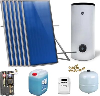 Produktbild von Solaranlage Solarpaket 6 Kollektoren Speicher Flachdach Flachkollektor Speicher