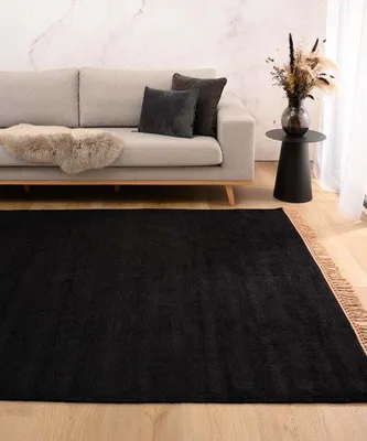 Produktbild von Unyqoos® Viskose-Teppich – handgewebter Viskose-Baumwoll-Mix mit seidig glänzendem Finish, Schwarz, 200×300 cm