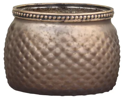 Teelichthalter mit Perlenrand, Glas, Ø 11 x 7,5 cm, antik champagne