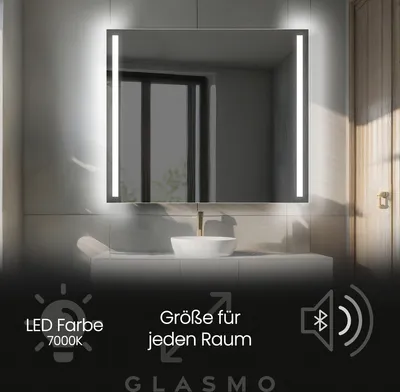 Produktbild von Spiegel mit Beleuchtung 80x60 cm Claire - Horizontal Rechteckiger Badezimmerspiegel mit LED Beleuchtung - Kaltweiß 7000K - LED Badspiegel Lichtspiegel mit Bluetooth-Lautsprecher