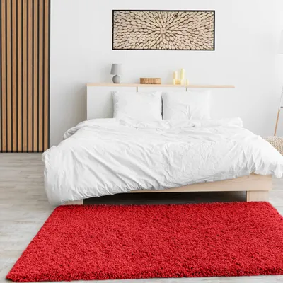 Produktbild von Teppich Prime Shaggy Hochflor Langflor Einfarbig Modern Rot für Wohnzimmer, Schlafzimmer, küche