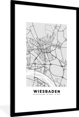 Produktbild von MuchoWow® Gerahmtes Poster Wiesbaden - Karte - Stadtplan - Deutschland - Karte 60x90 cm - Poster mit Schwarzem Bilderrahmen Wandposter Rahmen Foto Bilder - Dekoration - Wandposter Wohnzimmer - Hochwertig