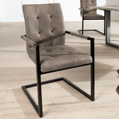 Produktbild von riess-ambiente Design Freischwinger Stuhl OXFORD antik taupe mit Armlehne Eisengestell Esszimmerstuhl Essstuhl