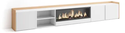 Produktbild von TV-Möbel Holzeffekt weiß und eiche 315x35x50cm Kamin mit Feuereffekt