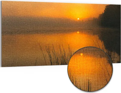 Produktbild von DEQORI Hybrid Leinwand Bild 100x50 cm 'Morgenspiegelung' Wandbild Glas flach modern