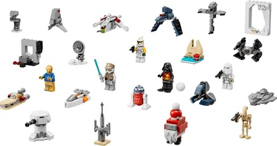Productafbeelding van LEGO 75340 Star Wars Adventskalender 2022, met 24 kerstcadeautjes, waaronder minifiguren van Gonk Droid, R2-D2, Darth Vader en bouwbare voertuigen