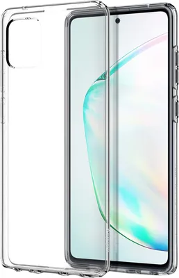 A clear protective case for a Samsung Galaxy Note 10 Lite phone is shown against a white background.