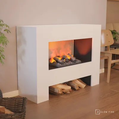 Produktbild von GLOW FIRE Elektrokamin 'Fallada' | Wasserdampf Kamin mit OMC 500 inkl. Holz in weiß als Raumteiler | HxBxT: 90x120x40 cm
