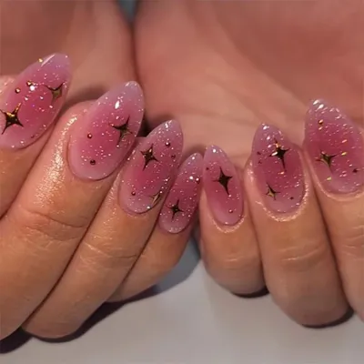 Produktbild von Kunstnägel Almond Kurz Hot Pink mit Stern Glitter 24 Stück