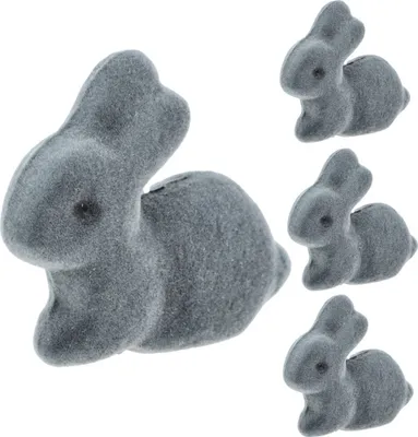Produktbild von Dekolo Osterhase Osterdekoration Ostereier Künstliche Dekoration Kaninchen Grau 6,5cm 4St.