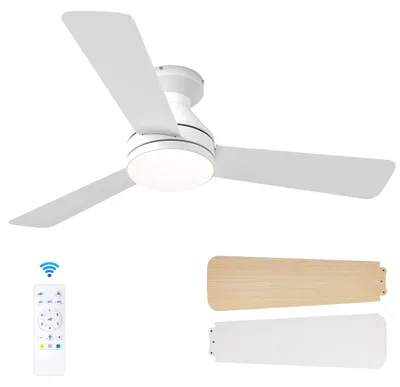 Zdjęcie produktu dla Wentylator sufitowy z oświetleniem - średnica 50 cm - dioda LED, możliwość regulacji jasności - nowoczesny, niski profil - idealny do sypialni, kuchni i salonu