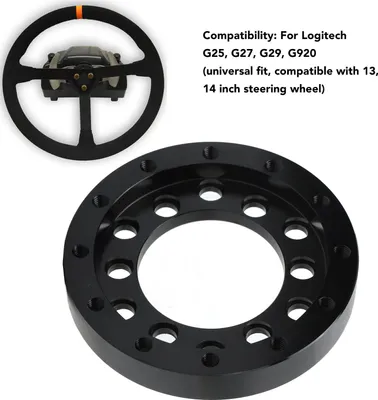 Image de Adaptateur de volant, plaque noire, alliage d'aluminium usiné CNC, pour Logitech G25, G27, G29, G920, compatible avec les volants de 13 et 14 pouces, diamètre de 70 mm (2,75 pouces)