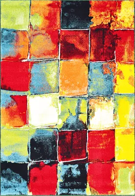 Produktbild von Teppich Wohnzimmer Modern Mehrfarbig Design Kariert Bunt, 80x150 cm