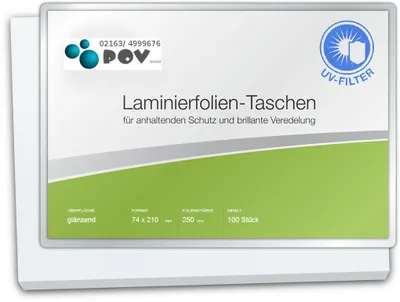 Produktbild von Laminierfolien 74 x 210 mm, 2 x 250 mic, glänzend, mit UV Filter
