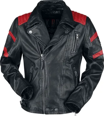Produktbild von Rock Rebel by EMP Herren schwarze Lederjacke mit roten Details 3XL