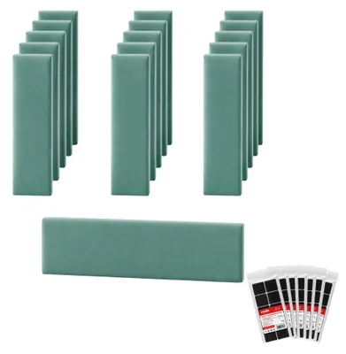 Produktbild von STEGU Polsterpaneel-Set 16× Rechteck 60x15 cm inkl. Klettband Kopfteil Velours Mintgrün