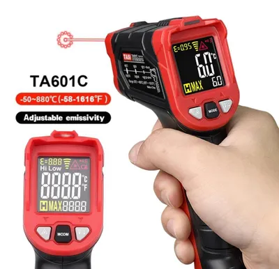 Immagine prodotto di Termometro a infrarossi - TA601C - Senza contatto - Puntatore laser - Display digitale - Portatile - Intervallo di misurazione da -50 a 880 °C