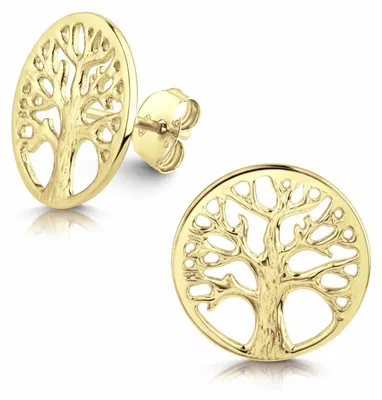 Produktbild von MATERIA Gold Ohrstecker Lebensbaum rund 14mm - 925 Silber Ohrringe Gelbgold vergoldet keltisch für Damen SO-380-14mm