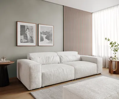 Produktbild von DELIFE Big-Sofa Sirpio 230x95 cm Bouclé Creme-Weiß mit Hocker