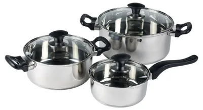 Pannenset 6-teilig, Edelstahl, 1,2/2,5/4,5 l, mit Deckeln