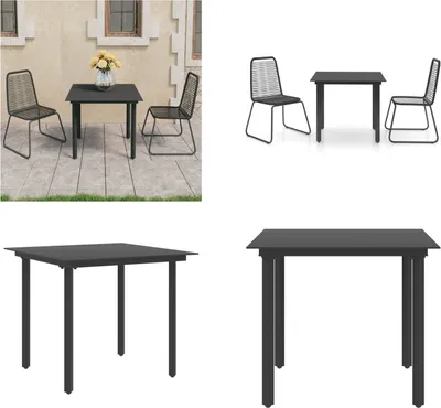 Produktbild von vidaXL 3 tlg. Garten Essgruppe PVC Rattan Schwarz - Gartenmöbel Set - Gartenmöbel Sets - Gartentisch Und Stühle - Gartentische Und Stühle