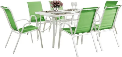 Image de Table et chaises de jardin en textilène "Cordoba" - Phoenix - 6 places - Vert