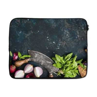 Produktbild von MuchoWow® Laptop Hülle 15 Zoll Gemüse - Kräuter - Wiegemesser - Zwiebel - Gewürze - Rustikal Laptoptasche - Laptoptasche - Sleeve - Rundum-Schutz