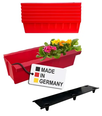 Image de BURI 6 inserts de jardinières pour palettes Euro, tapis d'arrosage inclus | avec système de suspension à accrocher | 37,3cm rouge | jardinière pour palette Euro | balconnière | pot de fleurs | extrêmement stable