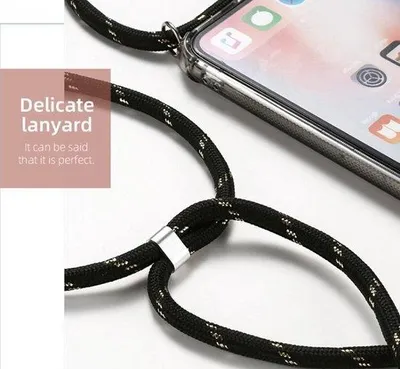 Produktbild von Rückseite mit Kordel und Kartenhalter transparent - Stoßkanten - Anti-Schock-Hülle geeignet für das iPhone 6 / 6s