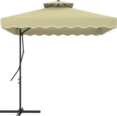 Zdjęcie produktu dla Parasol ogrodowy Fortuna Lai 243 x 243 cm Parasol balkonowy z ochroną UV Parasol wiszący Podwójny dach Podstawa krzyżowa Falbany 4 rozpórki Metalowy do ogrodu i tarasu
