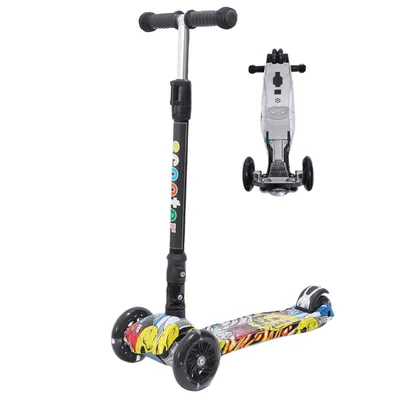 Produktbild von Habib Kinderroller Metall-Roller 3-Rad mit LED Licht | Klappbar & bis 50kg: Graffiti