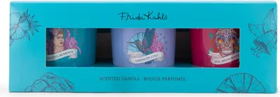 Produktbild von Duftkerze Set, 3x70g, Frida Kahlo inspiriert, Paraffinwachs, Glas, Lavendel, beruhigend, geheimnisvoll