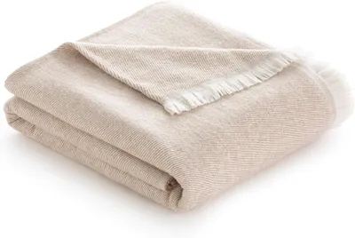 Productafbeelding van Multifunctionele wollen deken met streepdessin, extra zacht, geschikt voor gebruik als dagbed over de bank, het bed, als decoratieve plaid en als sjaal