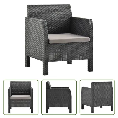 Produktbild von The Living Store Gartenstuhl mit Kissen PP Rattan Anthrazit