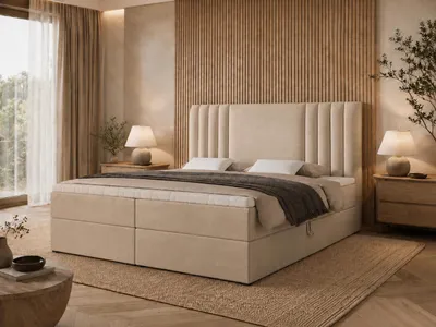 Produktbild von Emlar Boxspringbett Sava 160x200 - Bett mit Matratze und Topper - Boxspringbett mit Bettkasten und Matratze - Boxspringbett Beige (Magic Velvet 2250)