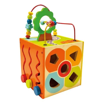 Produktbild von Motorikwürfel aus Holz & Kunststoff, Mehrfarbig, 5 Spielmöglichkeiten, 23x22x34 cm, für Kinder ab 1 Jahr
