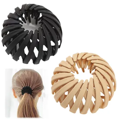 Image de 2 barrettes vintage en forme de nid d'oiseau pour femmes, grandes barrettes, pinces à cheveux, accessoires pour cheveux, bijoux pour cheveux pour filles et femmes, unies (noir, beige)