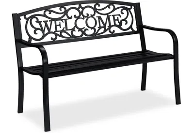 Produktbild von Relaxdays Gartenbank Welcome, Zweisitzer, stabil, rustikales Design, Metall Sitzbank, HxBxT: 87 x 127 x 61 cm, schwarz