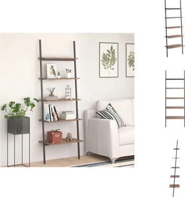 Produktbild von vidaXL Leiterregal mit 5 Böden Dunkelbraun und Schwarz 64x34x185,5 cm - Bücherregale & Bücherschränke