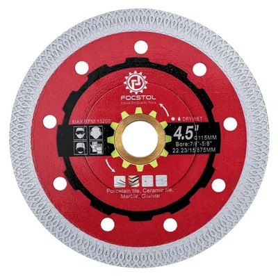 Immagine prodotto di Disco diamantato da taglio da 115 mm per piastrelle, marmo e granito | Foro da 22,23 mm | Spessore 1,2 mm