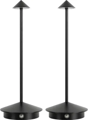 Image de Deux lampes de bureau en aluminium à intensité variable - Rechargeables - Noires - 29 cm - Lampes de bureau pour la chambre à coucher