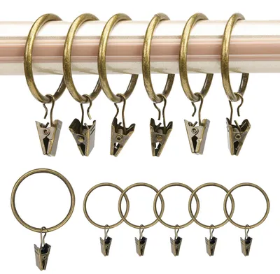 Image de 30 anneaux à clip pour rideaux, anneaux métalliques pour rideaux, anneaux à crochet pour rideaux, anneaux à clip pour rideaux, diamètre intérieur de 32 mm, crochets pour rideaux, pour portes, fenêtres, rideaux de douche, couleur bronze